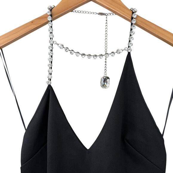 AREA Asymmetrical Crystal Halter Mini Dress Black Size 2 NWT - Picture 4 of 11